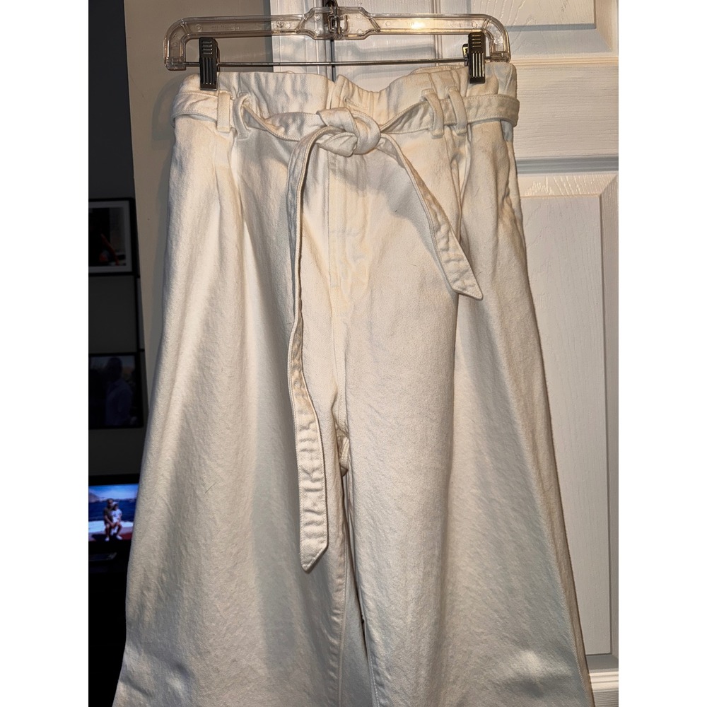 J Brand White Wide Leg Crop Jeans Paperbag Waist Casual Size 32 - Picture 7 of 12
